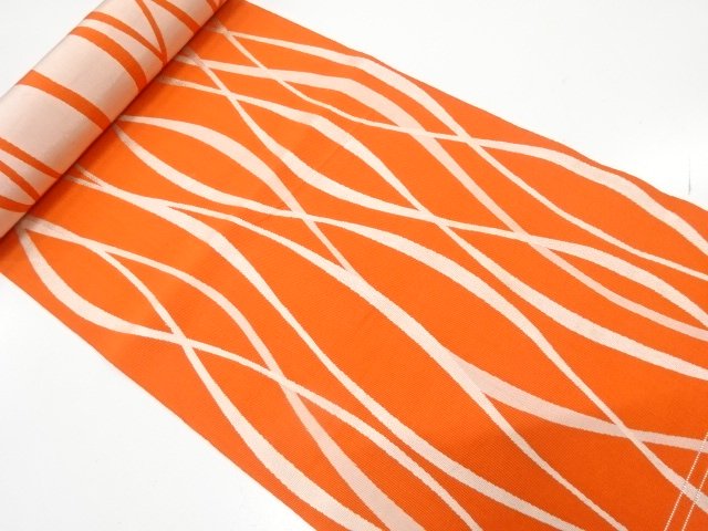 JAPANESE KIMONO / ANTIQUE BOLT FOR HASSUN OBI / WOVEN WAVY STRIPE